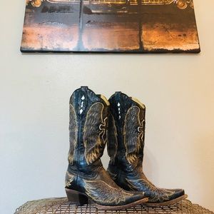 CORRAL Vintage Black Angel Wings Cowgirl Boots sz7